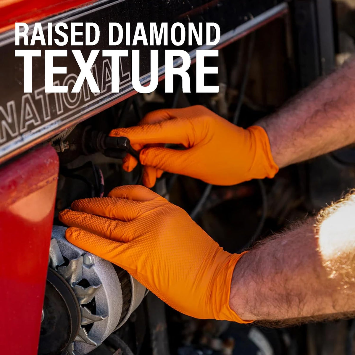Xtremeauto Nitrile Gloves: Heavy-Duty Diamond Grip Disposable Gloves in Orange - Latex-Free, Powder-Free, and Extra Strong