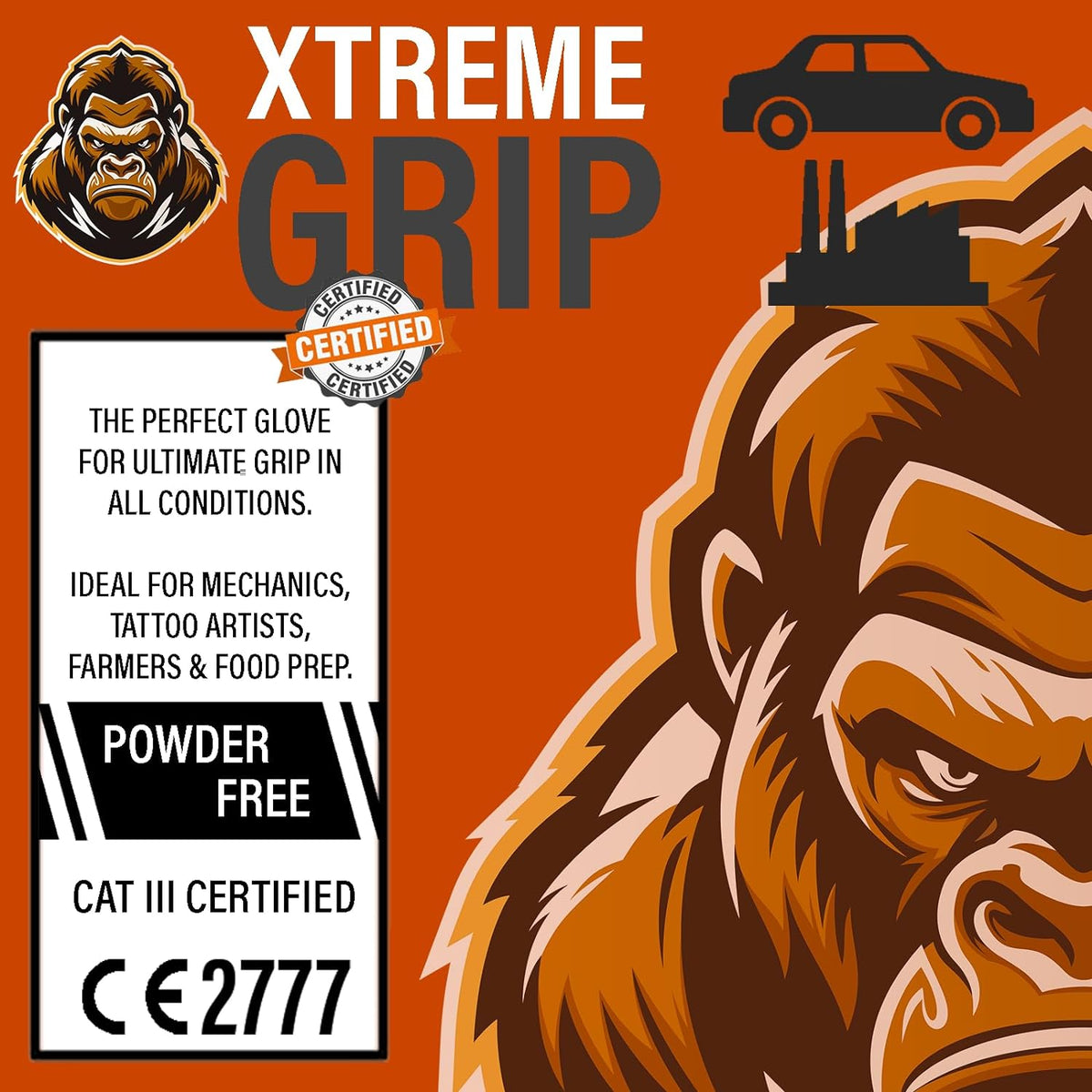 Xtremeauto Nitrile Gloves: Heavy-Duty Diamond Grip Disposable Gloves in Orange - Latex-Free, Powder-Free, and Extra Strong