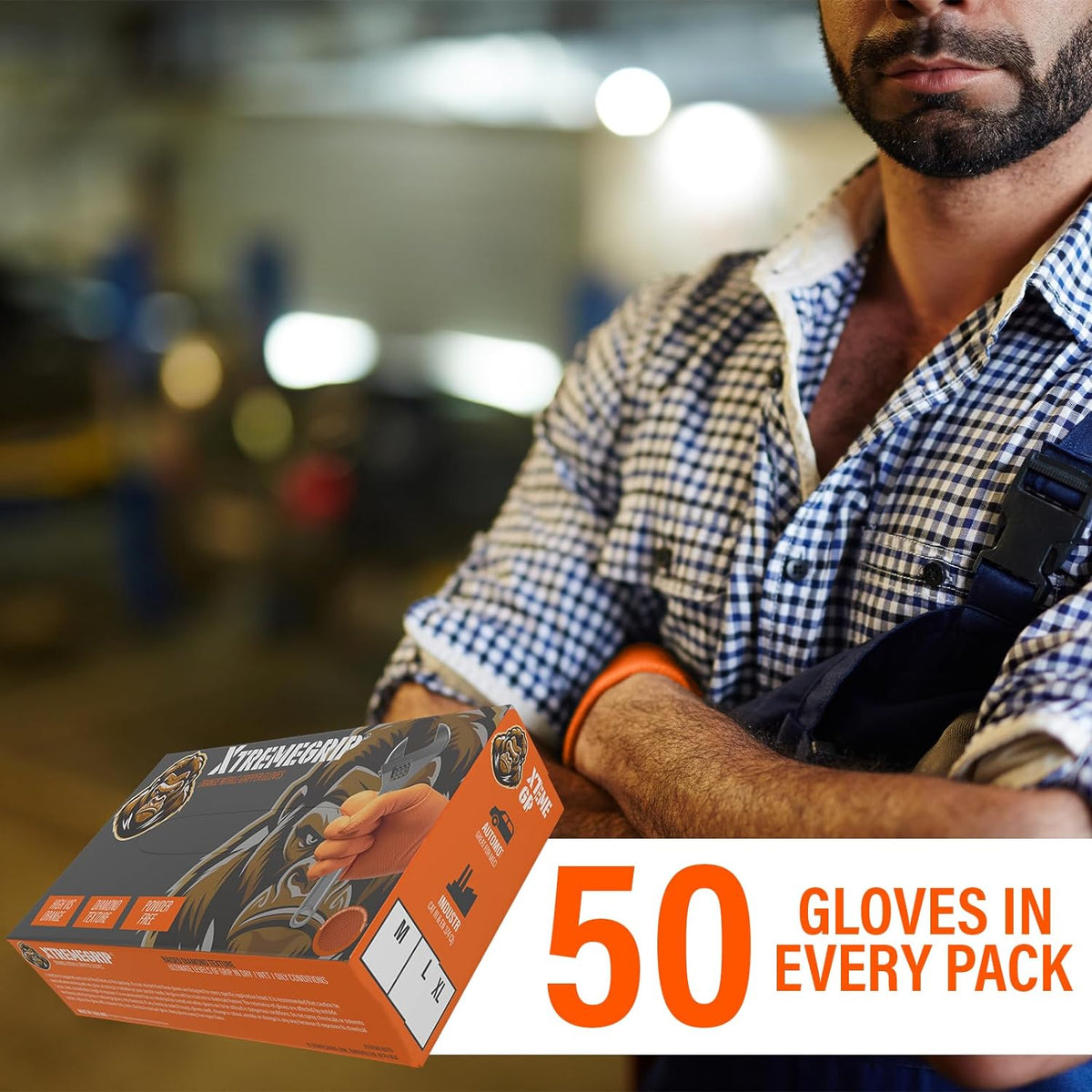 Xtremeauto Nitrile Gloves: Heavy-Duty Diamond Grip Disposable Gloves in Orange - Latex-Free, Powder-Free, and Extra Strong